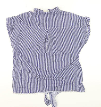 Eden & Olivia Women's Blue Striped Button-Up Short Sleeve Cotton Shirt M