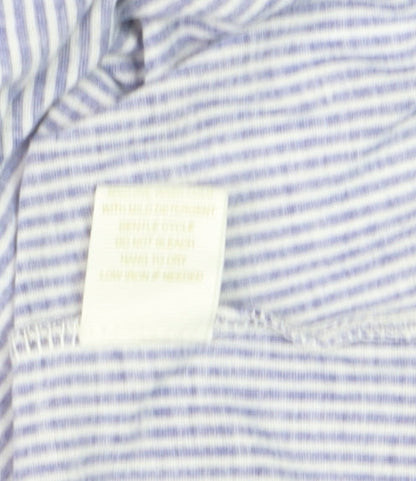 Eden & Olivia Women's Blue Striped Button-Up Short Sleeve Cotton Shirt M