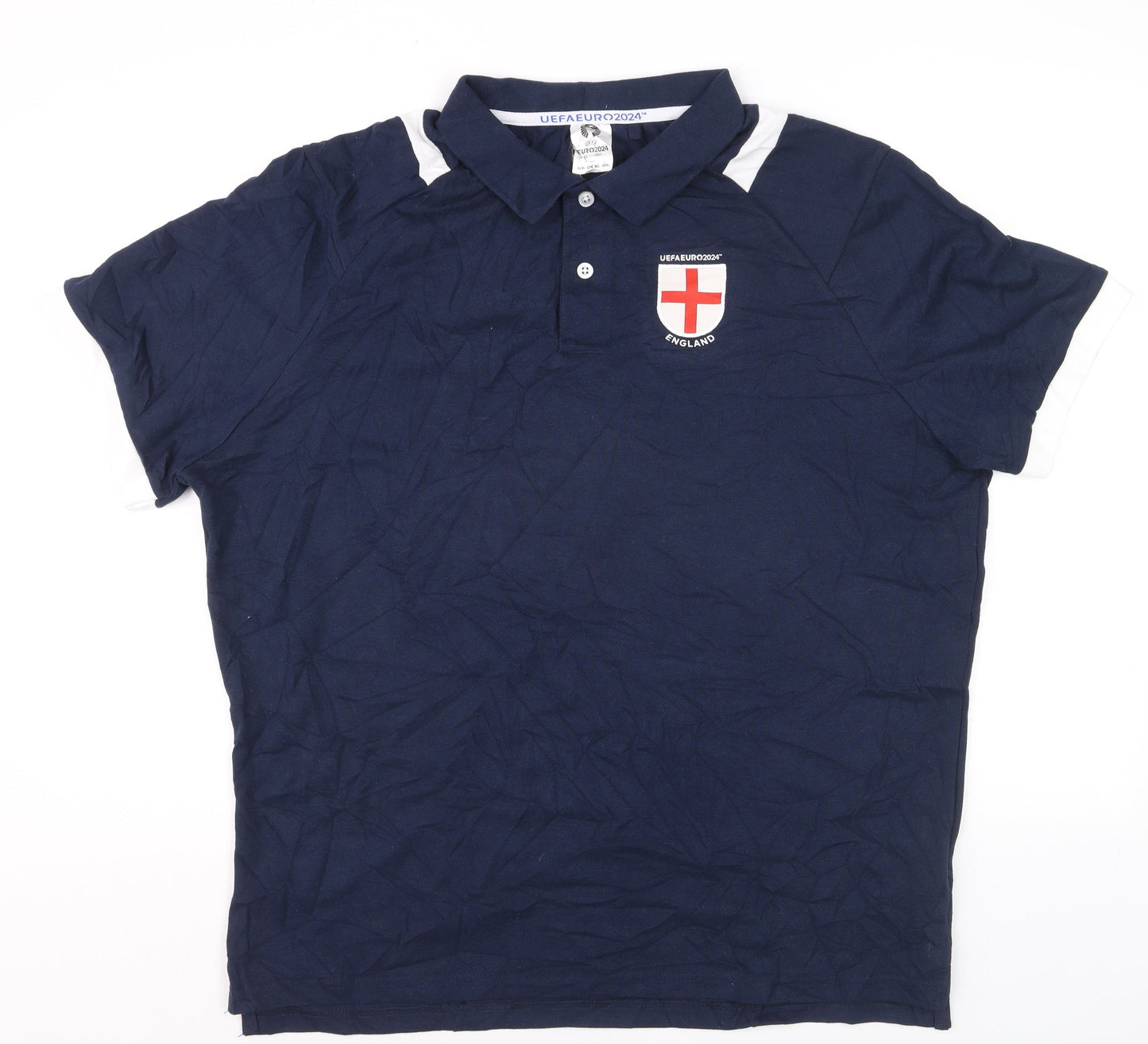 UEFA Euro 2024 England Navy Blue Men's XL Polo Shirt Football Cotton Blend