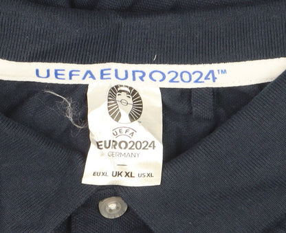 UEFA Euro 2024 England Navy Blue Men's XL Polo Shirt Football Cotton Blend