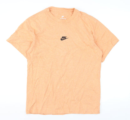 Nike Men's Orange Loose Fit Crew Neck Cotton T-Shirt Size S