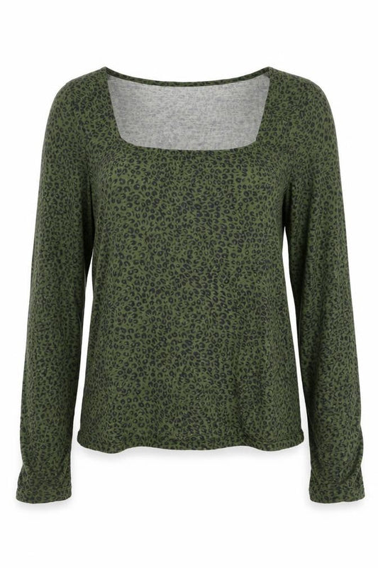 Whistles Womens Green Animal Print Long Sleeve Square Neck Blouse Size 6