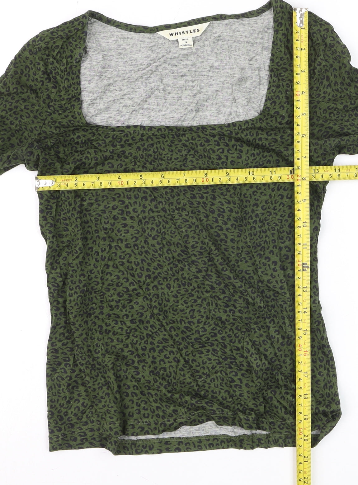 Whistles Womens Green Animal Print Long Sleeve Square Neck Blouse Size 6