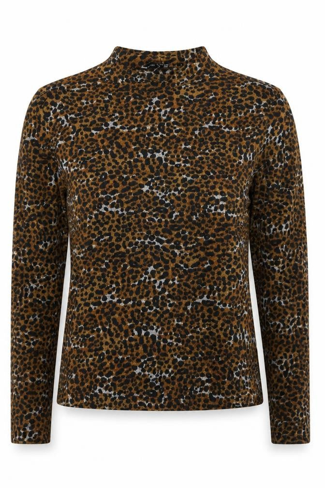 Pull & Bear Women’s Brown Leopard Mock Neck Long Sleeve Stretch Top Size 10