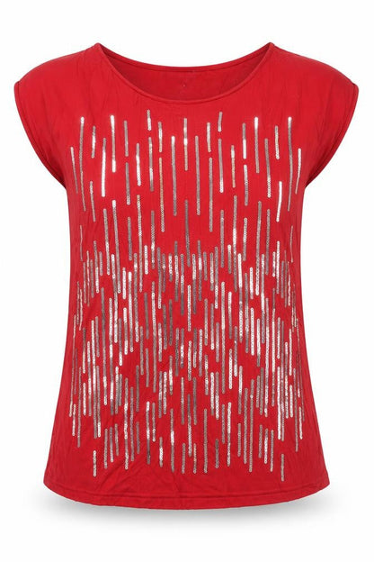 Long Tall Sally Women’s Red Sequin Sleeveless Jersey Top Size M