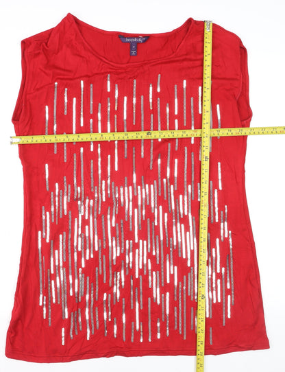 Long Tall Sally Women’s Red Sequin Sleeveless Jersey Top Size M