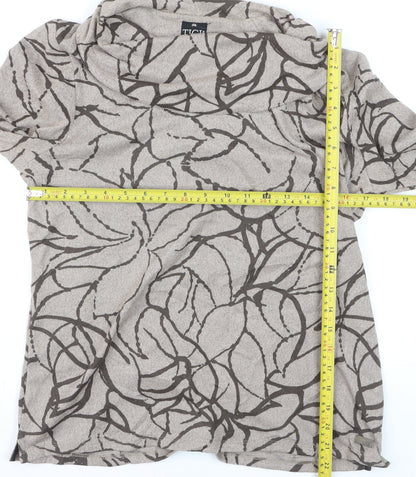 TIGI Women Beige Floral Cowl Neck Long Sleeve Pullover Jumper Size 14