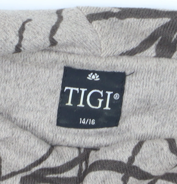 TIGI Women Beige Floral Cowl Neck Long Sleeve Pullover Jumper Size 14