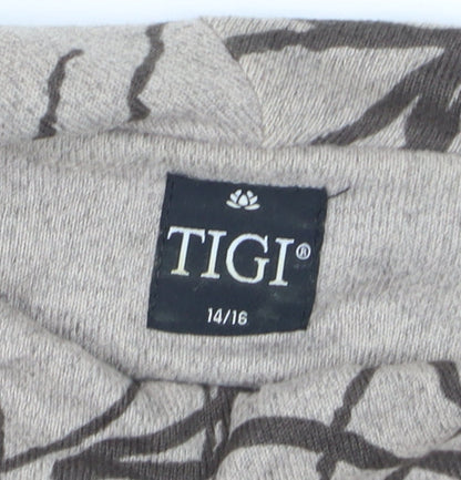 TIGI Women Beige Floral Cowl Neck Long Sleeve Pullover Jumper Size 14