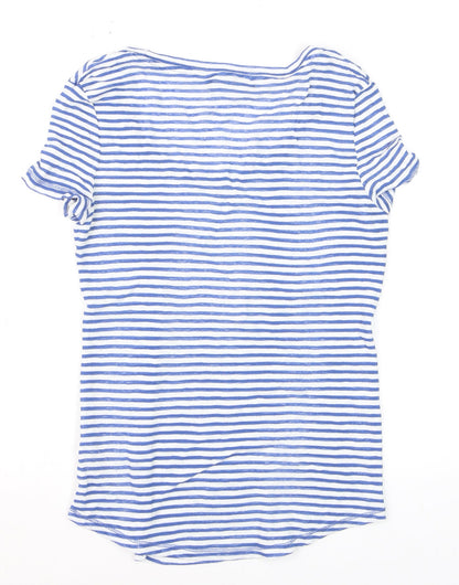 Marks and Spencer Women Blue Striped Basic T-Shirt Size 6
