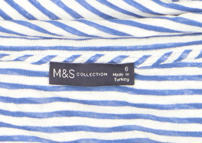 Marks and Spencer Women Blue Striped Basic T-Shirt Size 6