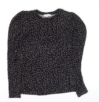 Warehouse Women’s Black Polka Dot Long Sleeve Jersey Blouse Size 8