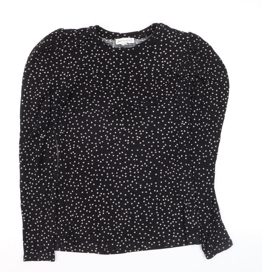 Warehouse Women’s Black Polka Dot Long Sleeve Jersey Blouse Size 8