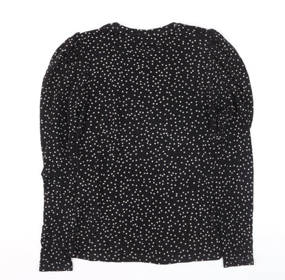 Warehouse Women’s Black Polka Dot Long Sleeve Jersey Blouse Size 8