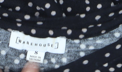 Warehouse Women’s Black Polka Dot Long Sleeve Jersey Blouse Size 8
