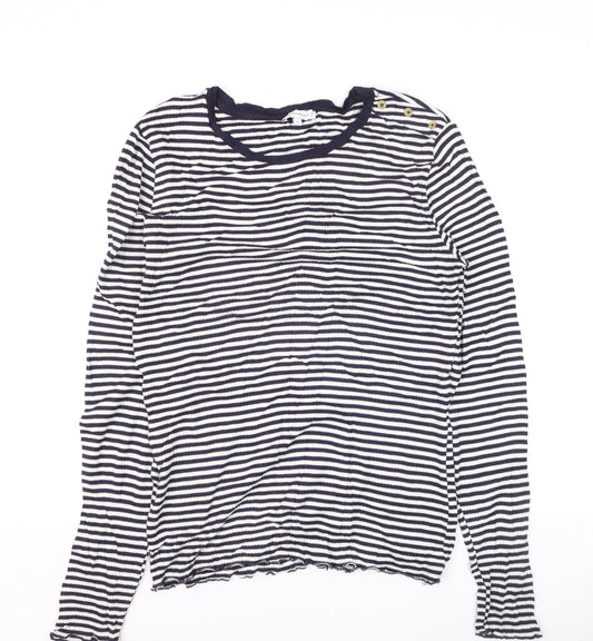 Warehouse Women Blue Striped Cotton Long Sleeve Pullover Jumper Size 12