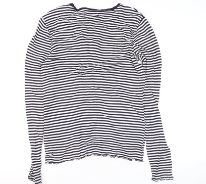 Warehouse Women Blue Striped Cotton Long Sleeve Pullover Jumper Size 12