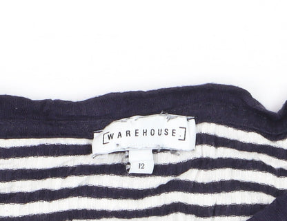 Warehouse Women Blue Striped Cotton Long Sleeve Pullover Jumper Size 12