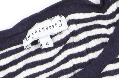 Warehouse Women Blue Striped Cotton Long Sleeve Pullover Jumper Size 12