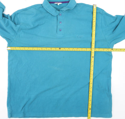 Cotton Traders Men's Blue Long Sleeve Polo Shirt XL 100% Cotton