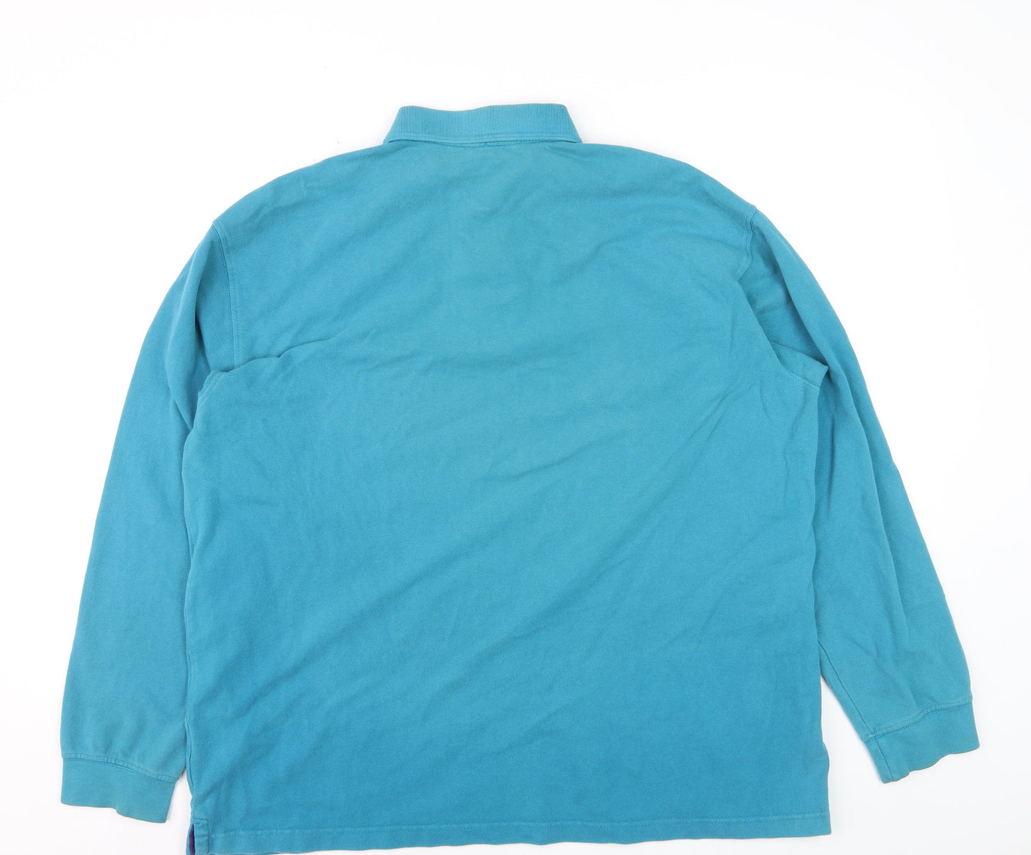 Cotton Traders Men's Blue Long Sleeve Polo Shirt XL 100% Cotton