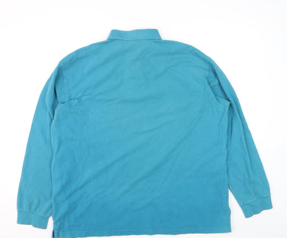 Cotton Traders Men's Blue Long Sleeve Polo Shirt XL 100% Cotton