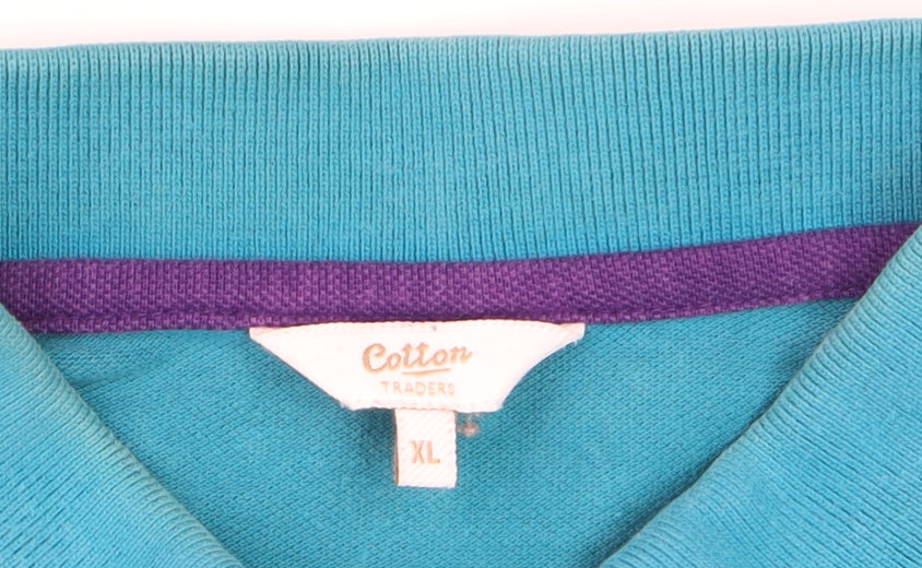 Cotton Traders Men's Blue Long Sleeve Polo Shirt XL 100% Cotton