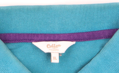 Cotton Traders Men's Blue Long Sleeve Polo Shirt XL 100% Cotton