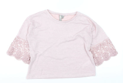 ASOS Women Pink Crochet Flared Sleeve Pullover Jumper Size 6