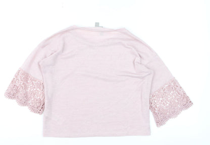 ASOS Women Pink Crochet Flared Sleeve Pullover Jumper Size 6