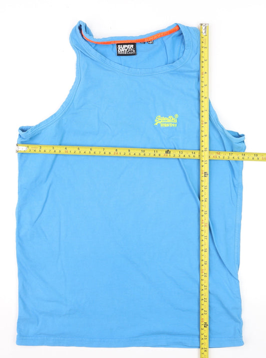 Superdry Men's Blue Cotton Tank Top Size M Gym Training Vest
