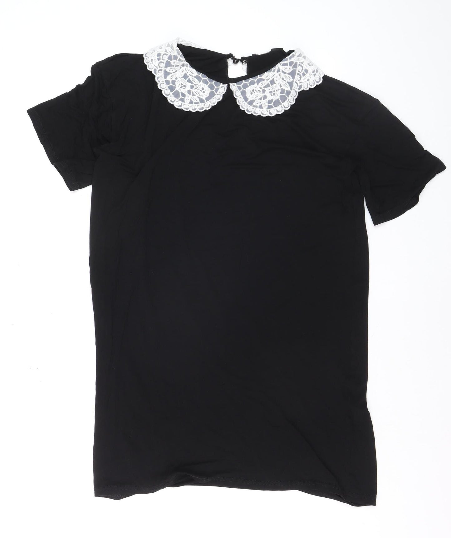 Boohoo Women Black Lace Collar Short Sleeve Blouse UK 10