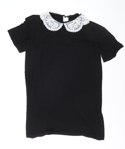 Boohoo Women Black Lace Collar Short Sleeve Blouse UK 10