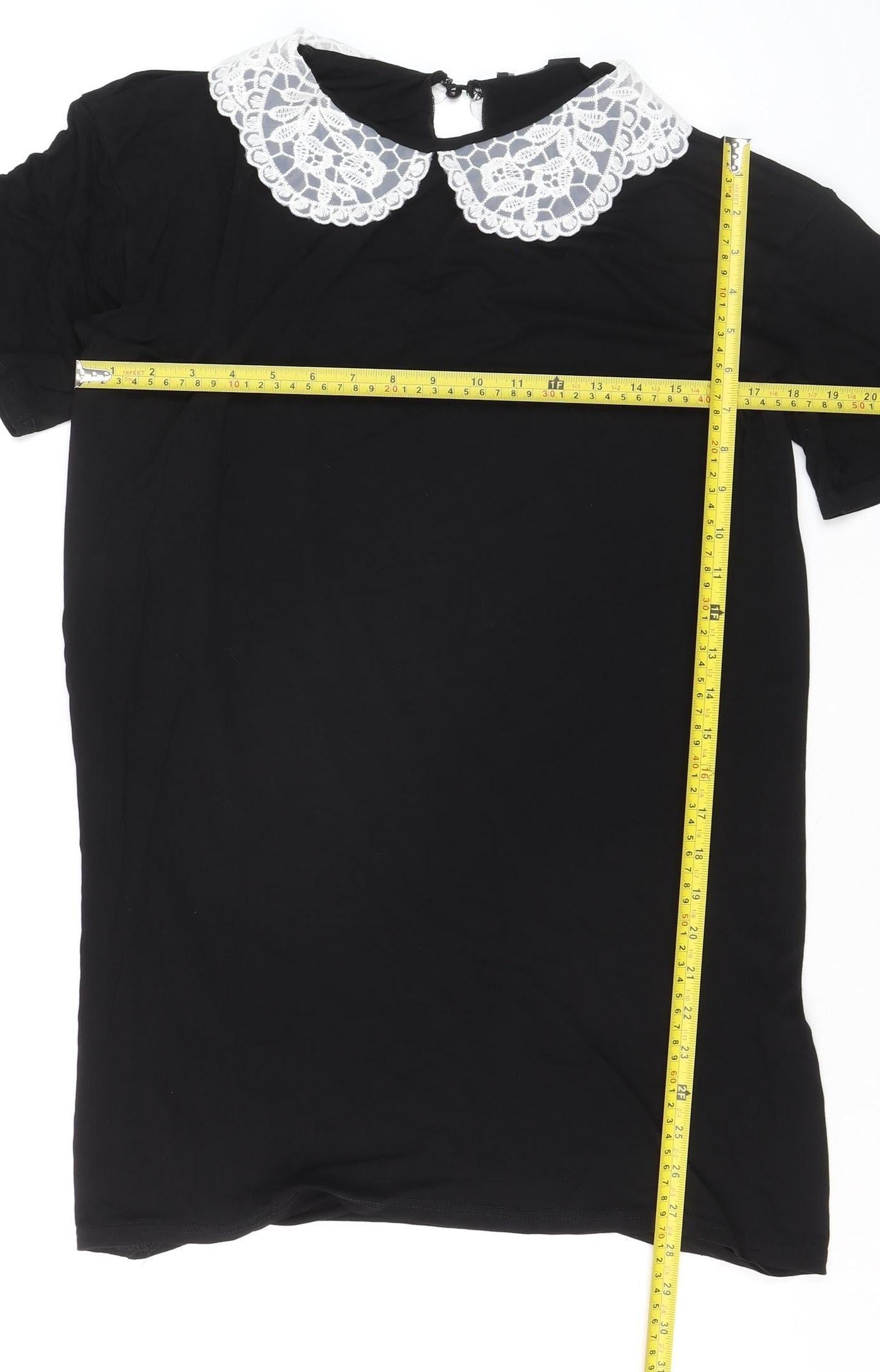 Boohoo Women Black Lace Collar Short Sleeve Blouse UK 10