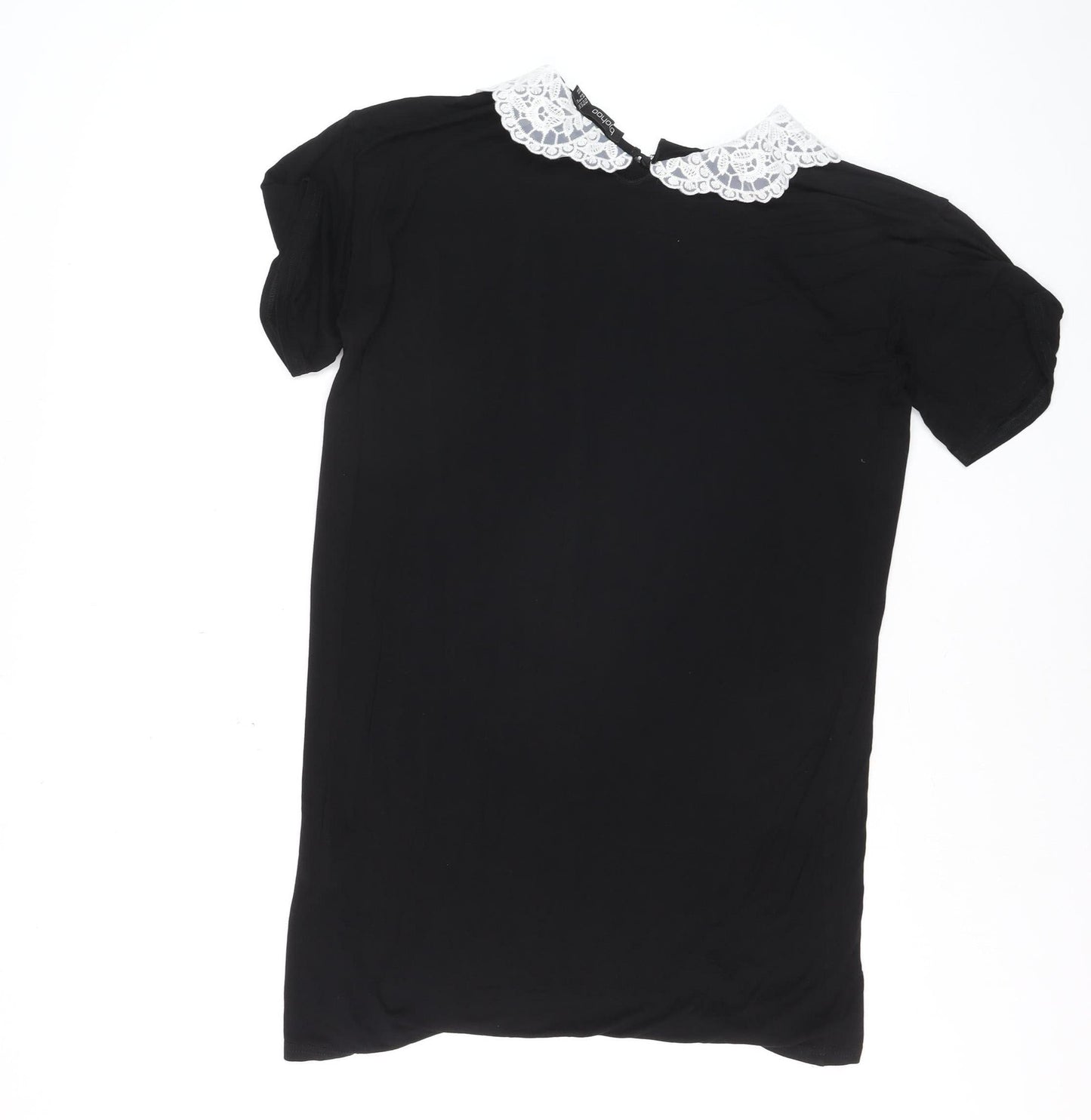Boohoo Women Black Lace Collar Short Sleeve Blouse UK 10