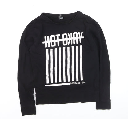 ASOS Women Black XS Pullover Sweatshirt Graphic Print Long Sleeve