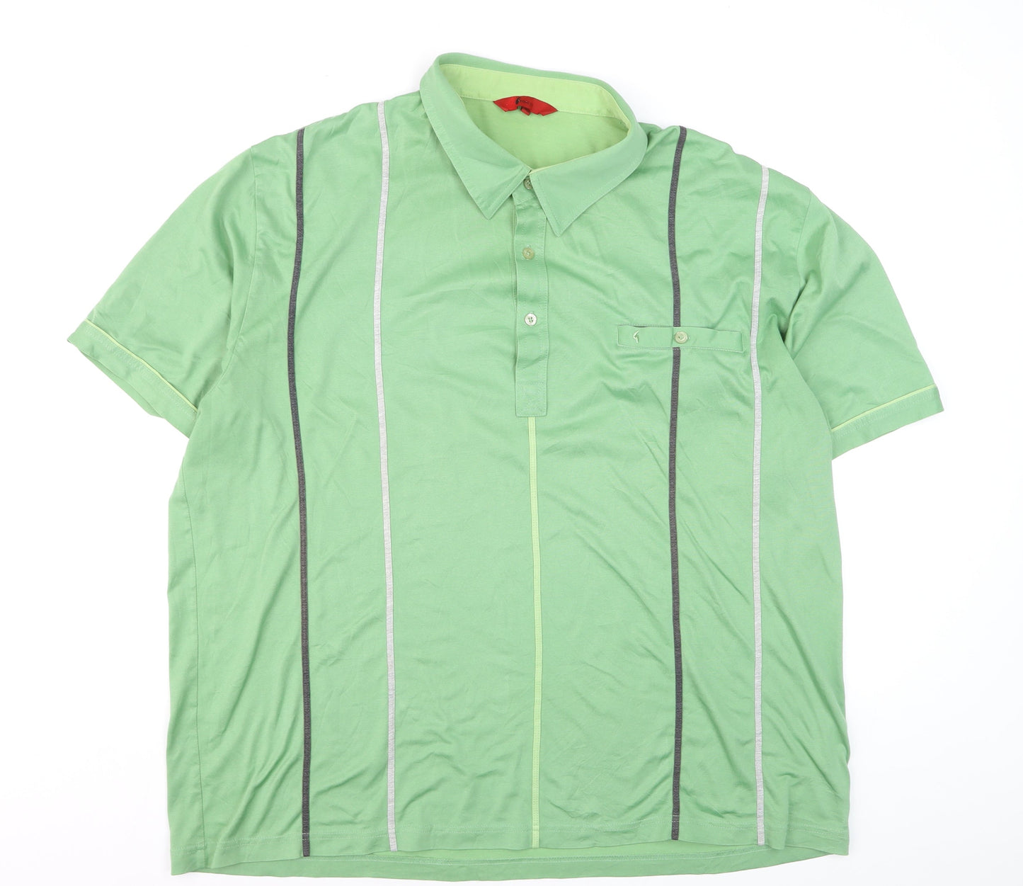 Gabicci Men's Green Striped 3XL Polo Shirt Retro Style