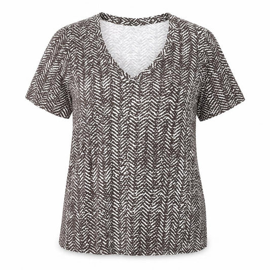 Banana Republic Women Brown Geometric V-Neck Short Sleeve T-Shirt M