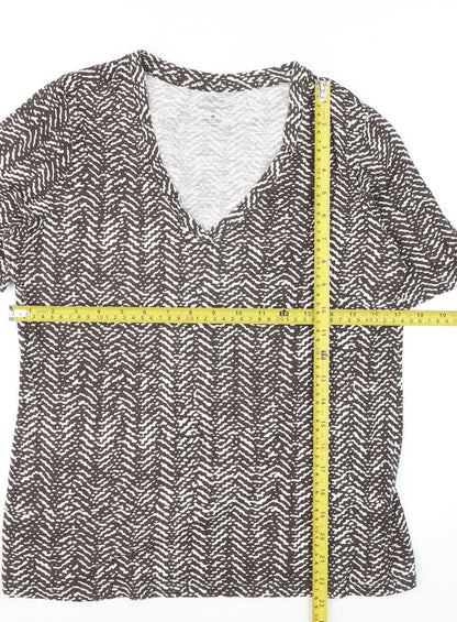 Banana Republic Women Brown Geometric V-Neck Short Sleeve T-Shirt M
