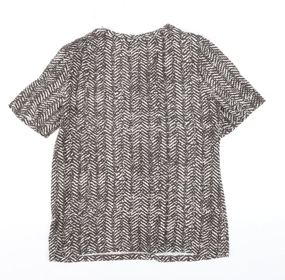 Banana Republic Women Brown Geometric V-Neck Short Sleeve T-Shirt M