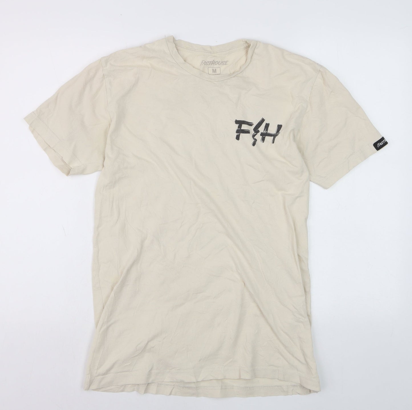 Fasthouse Mens Beige Graphic Motorcycle Cotton T-Shirt Size M