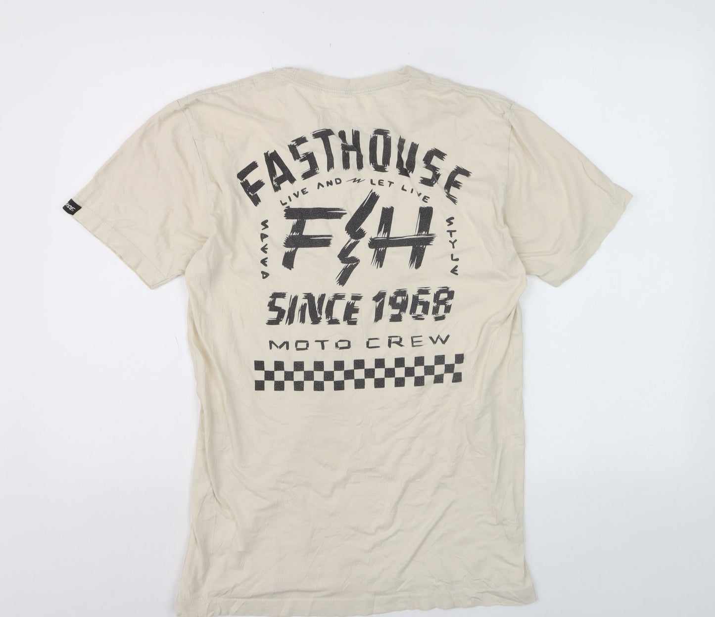 Fasthouse Mens Beige Graphic Motorcycle Cotton T-Shirt Size M