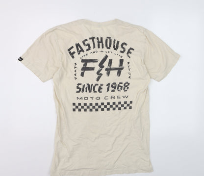 Fasthouse Mens Beige Graphic Motorcycle Cotton T-Shirt Size M