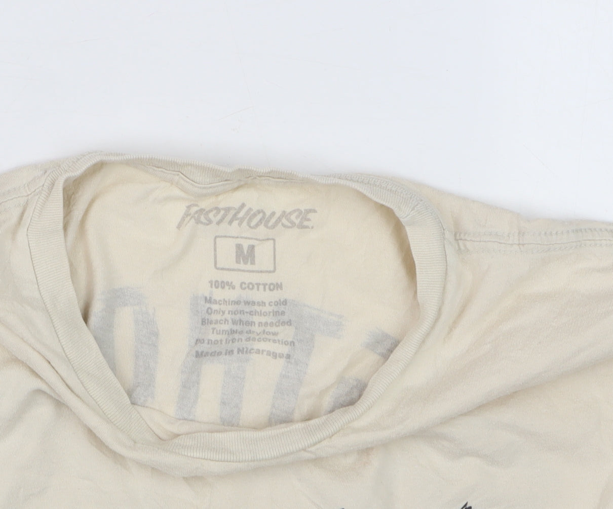 Fasthouse Mens Beige Graphic Motorcycle Cotton T-Shirt Size M