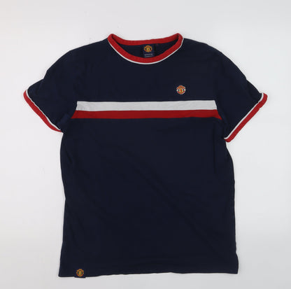 Manchester United Men’s Blue Small Polo Shirt Cotton Colourblock Logo