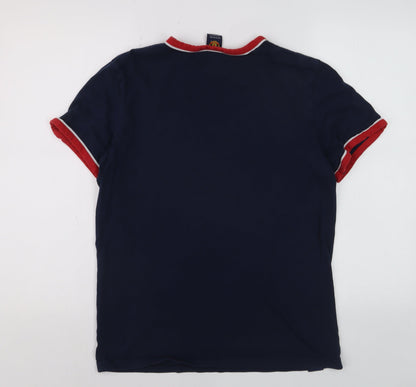Manchester United Men’s Blue Small Polo Shirt Cotton Colourblock Logo