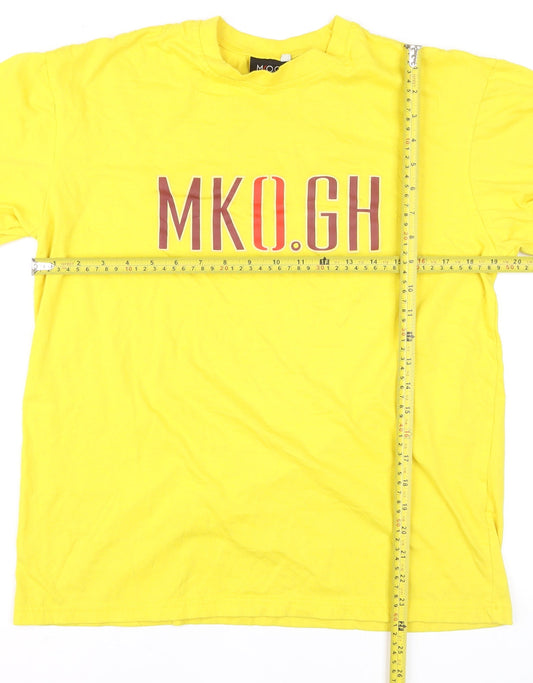 MKO GH Men’s Yellow Graphic Print Crew Neck Cotton T-Shirt XL
