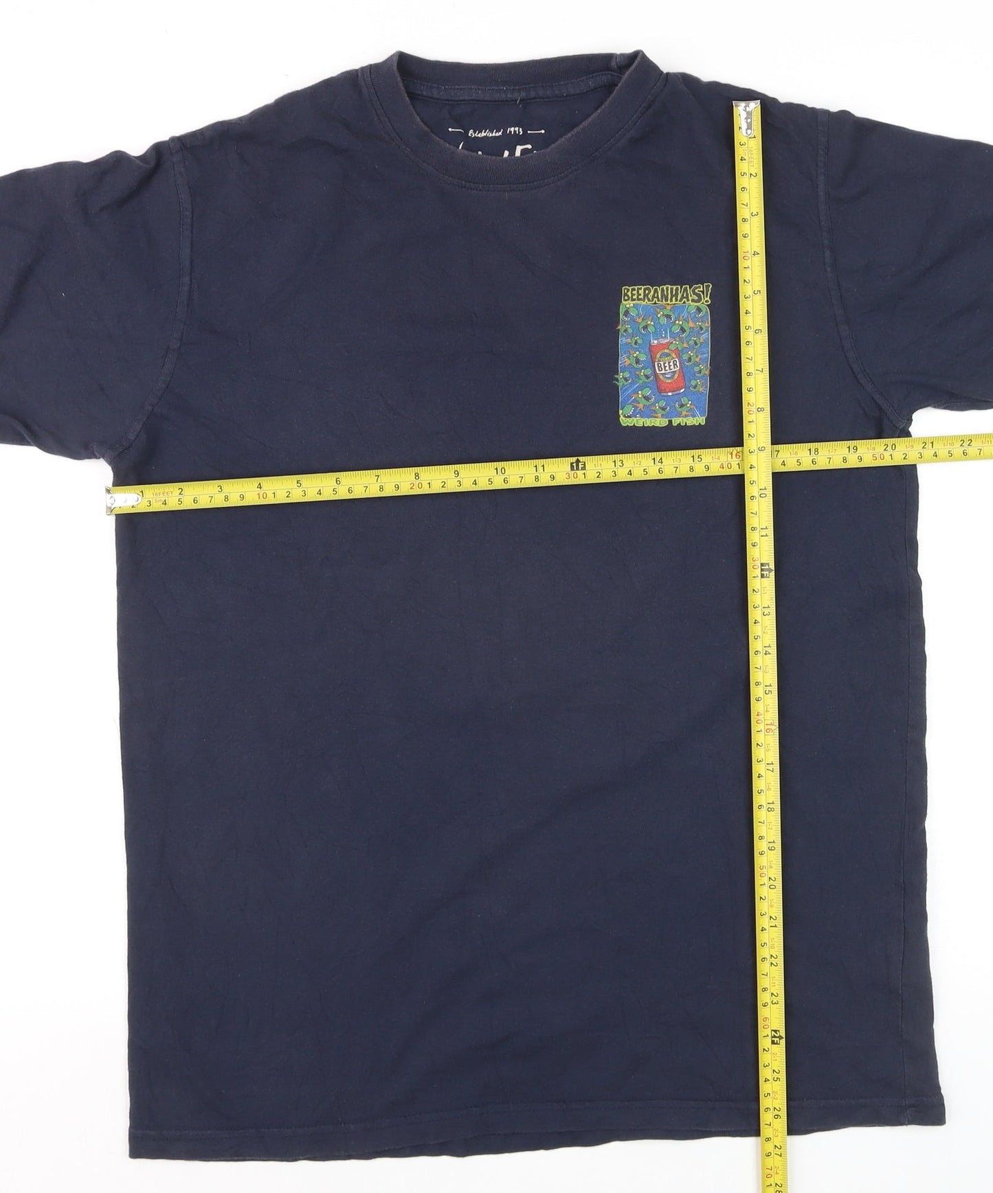 Weird Fish Men's Navy Blue Beeranhas Graphic Cotton T-Shirt Size M