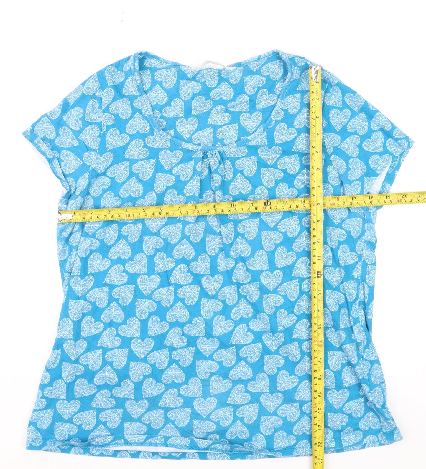 BHS Women Blue Heart Print Cotton T-Shirt Size 16