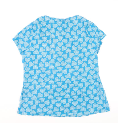 BHS Women Blue Heart Print Cotton T-Shirt Size 16